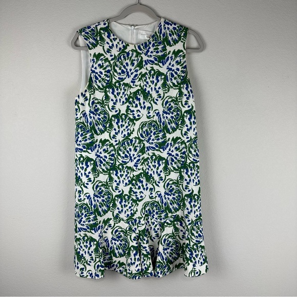 Victoria Beckham Dresses & Skirts - Victoria Beckham Green Blue White Floral Flounce Hem Sleeveless Dress Size 10